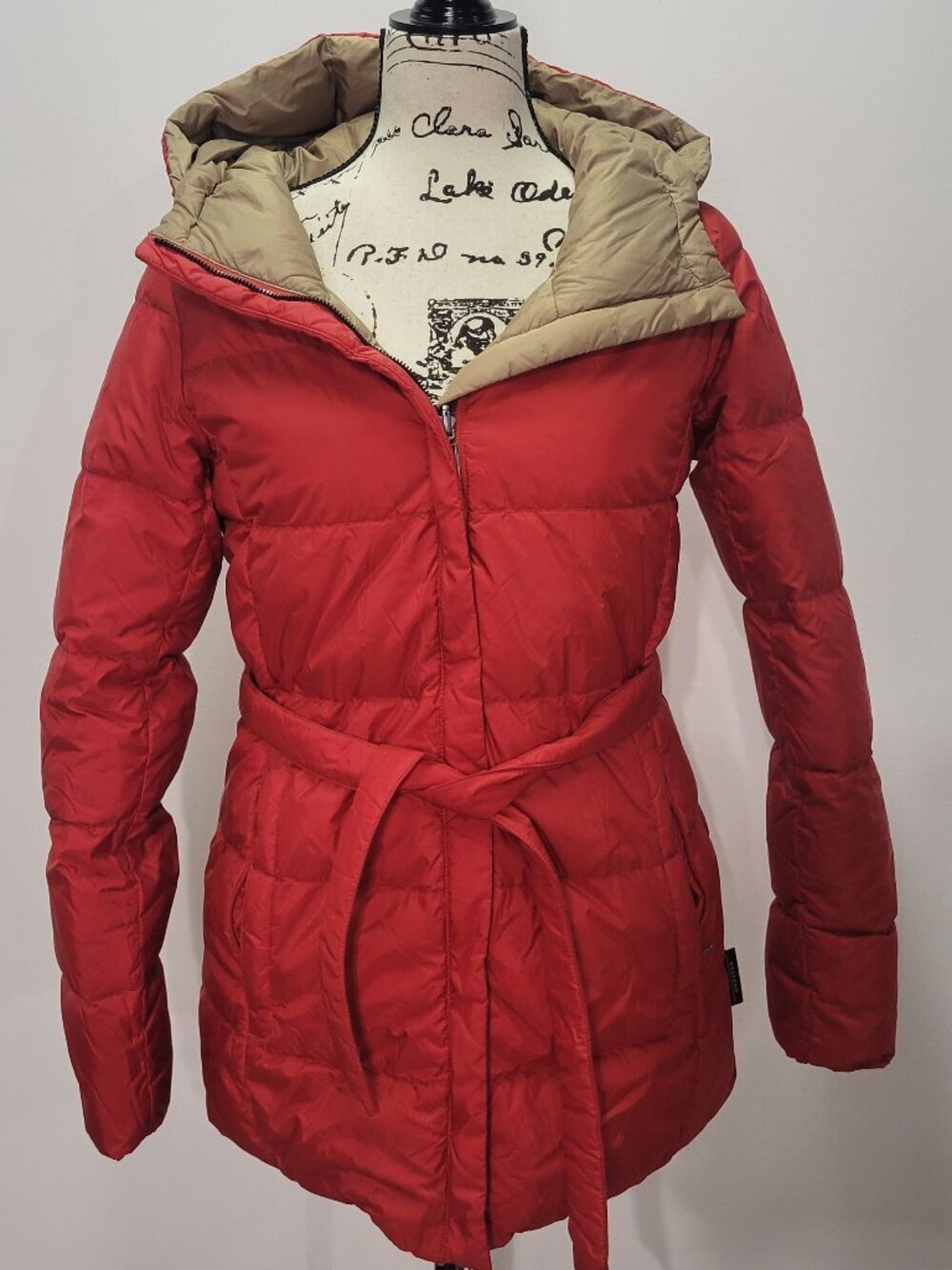Weekend Max Mara Reversible Down Puffer Jacket Belted Hood Red Camel - Size 6